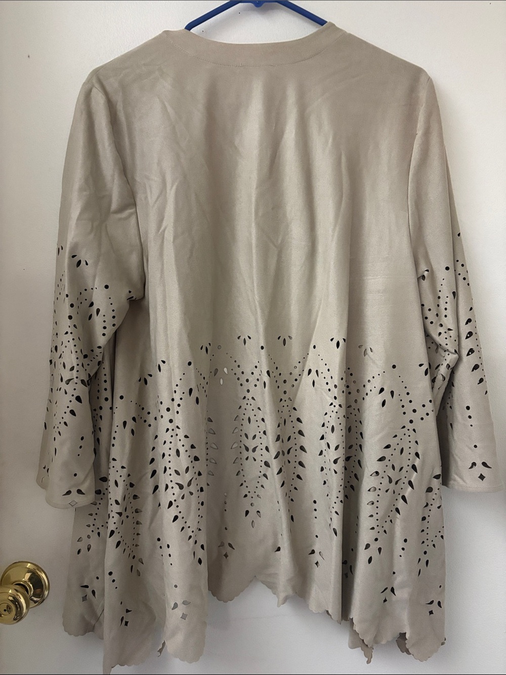 Chico's Neutral Taupe Laser-Cut Open Cardigan - Picture 3 of 3